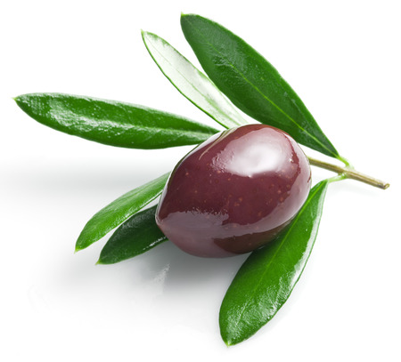 Olive with leaves on a white background.の写真素材