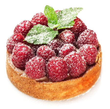 Raspberry tart isolated on a white background.