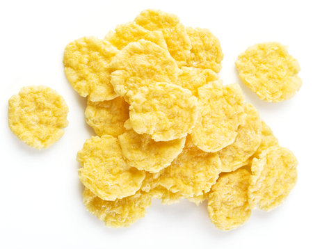 Cornflakes on a white background.