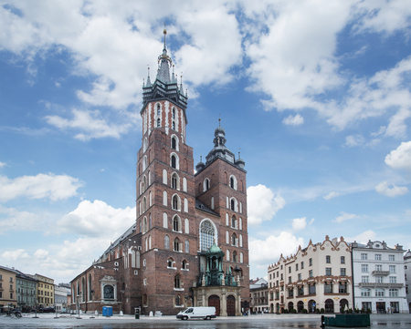 Saint Mary Basilica and Main Square in Krakow. Early morning. 6 May 2015.のeditorial素材