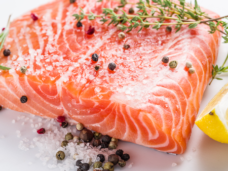 Fresh salmon on the white background.の写真素材