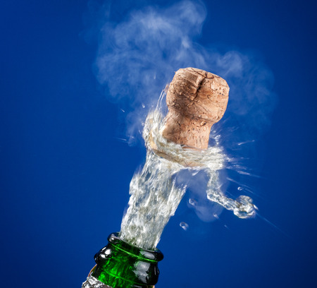 Opening of champagne bottle. Close up picture of cork.の写真素材