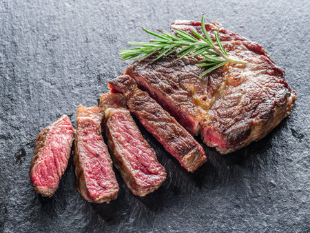 Medium Ribeye steak on the graphite tray.の写真素材