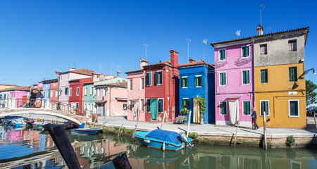 Brightly painted houses of Burano Island. Venice. Italy.のeditorial素材