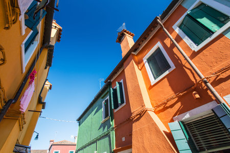 Brightly painted houses of Burano Island. Venice. Italy.のeditorial素材