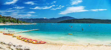 Canoes on the beach of lake Sainte-Croix-du-Verdon. France. 2017.07.30.のeditorial素材