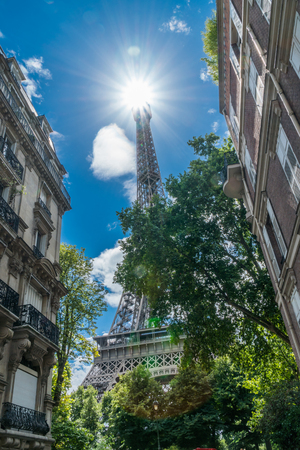 Eiffel tower in the summer time. View from beneath from the nearest street. 28/07/2017 Paris.France.のeditorial素材