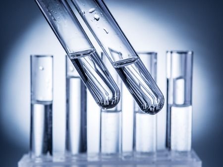 Different laboratory beakers and glassware. Monochrome.の写真素材