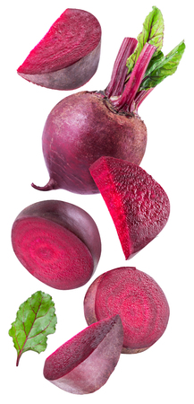 Red beet or beetroot and slices on white background. Clipping path.の写真素材