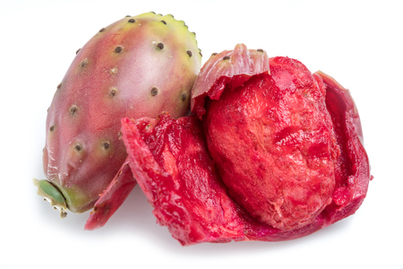 Opuntia fruit or prickly pear fruit on white background. Close-up.の写真素材