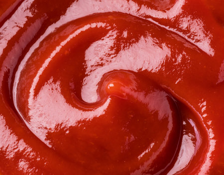 Ketchup or tomato sauce puddle. Close-up.