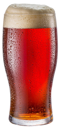 Beer glass isolated on a white background.   Red beer.