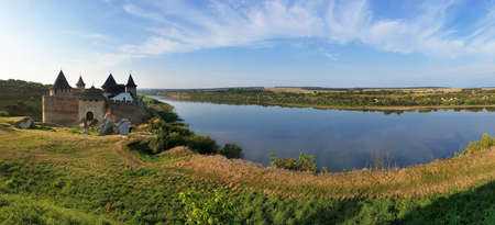 Beautiful view of The Khotyn Fortress. The most remarkable medieval landmark of  central Ukraine. Travelling across Ukraine.のeditorial素材