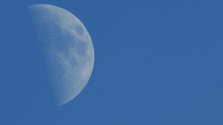 Photograph of Moon in the first quarter lunar phase.の写真素材
