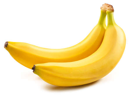 Two perfect ripe yellow bananas isolated on white background.の写真素材