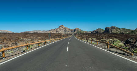 Empty road asphalt in Teide National Park. Tenerife Island.の写真素材