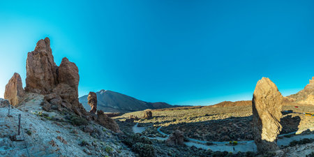 Roques de GarcÃ­a and Roque Cinchado and Teide Volcano at the background. Unique landscape of Teide National Park Tenerife Island.の写真素材