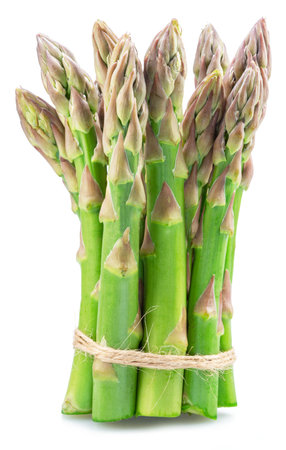 Bundle of green asparagus spears isolated on white background.の写真素材
