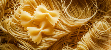Italian pasta vermicelli and farfalle close-up. Food background.の写真素材