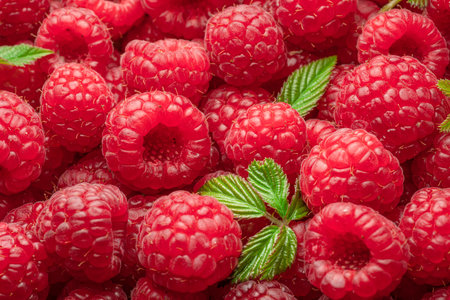 Fresh red ripe raspberries. Raspberries background.