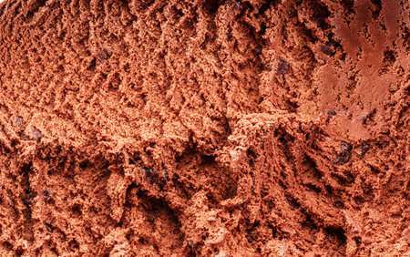 Structure of frozen chocolate ice cream close up. Ice cream background.の写真素材