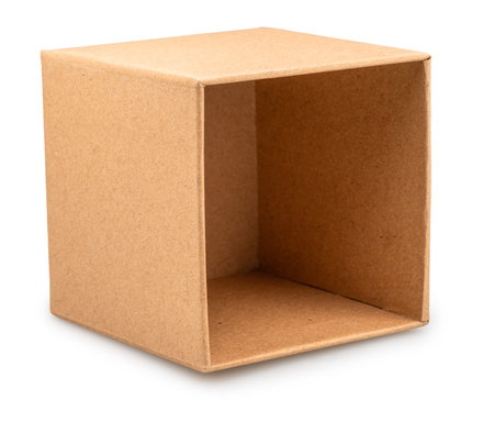 Open empty cardboard gift box isolated on white background. File contains clipping path.の写真素材