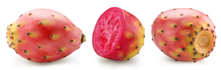 Opuntia fruit or prickly pear cactus and opuntia cut in half isolated on white background. File contains clipping path.の写真素材