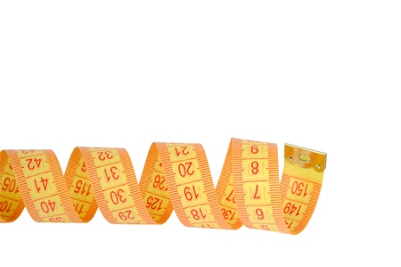 Tape measure on a white backgroundの写真素材