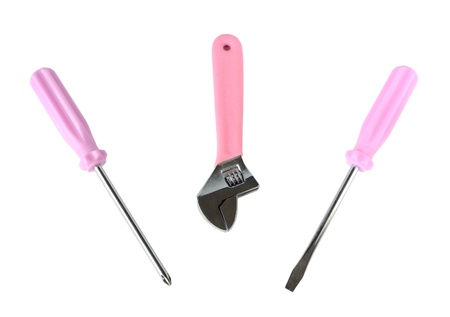Pink work tools isolated on whiteの写真素材