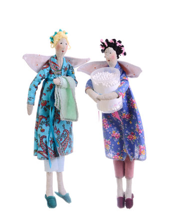 Two tilda dolls isolated on whiteの写真素材