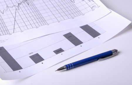Close up shot of a pen on stock price chartの写真素材