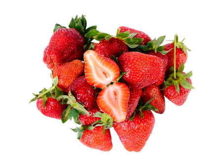 Fresh strawberries isolated on whiteの写真素材