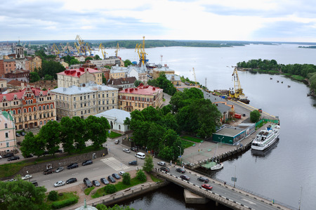Vyborg, Russia - June 10, 2014: View from the Tower of Olaf the old town of Vyborg, Russiaのeditorial素材