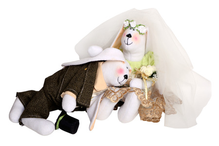 Two tilda dolls isolated on whiteの写真素材