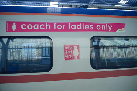 Kuala Lumpur, Malaysia - November 3, 2014:  Inscription on the women-only train coach. This coaches ...