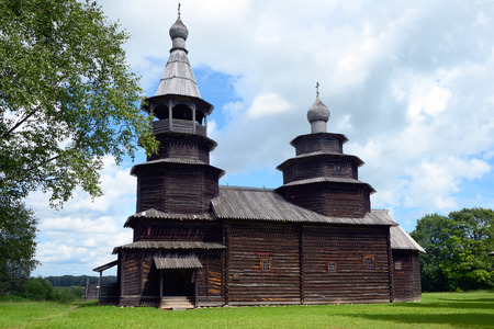 Velikiy Novgorod, Russia - July 17, 2016: Old wooden rural Orthodox church. Open air Museum of Wooden Architecture  of the 16th-19th centuries Vitoslavlitsy in Novgorod in Russia.のeditorial素材