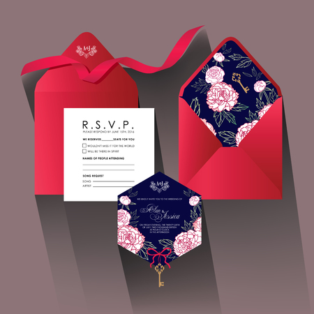 Wedding invitation card with peonies.のイラスト素材
