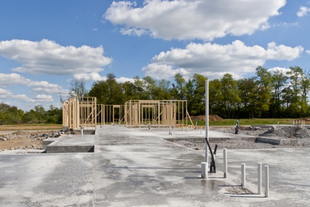 New residential construction home  with pre-installed water pipes and sewageの写真素材