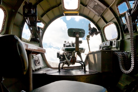 LEXINGTON,  KY,  USA  - JULY 20, 2013  Boeing B-17 World War II era American bomber on display at the Aviation Museum of Kentucky in Lexington  Inside view of nose canopy and forward gun turret のeditorial素材