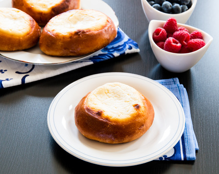 Cottage cheese pastry pies, vatrushka in Russian cuisine   selective focusの写真素材