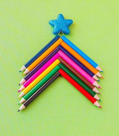 Colorful pencils as christmas tree, xmas card conceptの写真素材