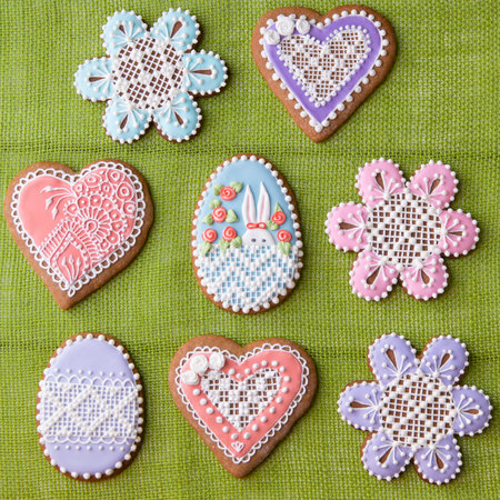 Home-baked and decorated Easter cookies.