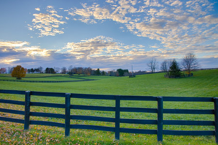 Sunset autumn landscape at countryside.