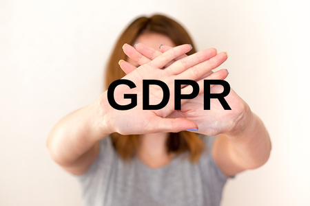 GDPR concept image. woman is showing a stop gestureの写真素材