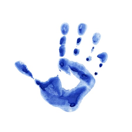 Watercolor blue print of children palmのイラスト素材