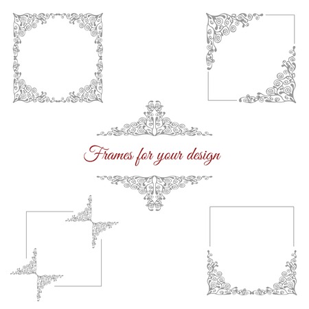 Set of five floral frames for your design. Vector illustration.のイラスト素材