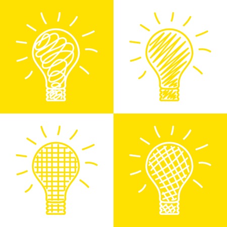 Set of hand drawnlight bulbs. Vector grunge style icons collectionのイラスト素材