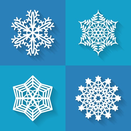 Set of snowflakes iconsin flat style, vector illustrationのイラスト素材