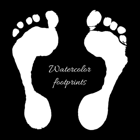 Watercolor white prints of children foots. Vector illustration.のイラスト素材