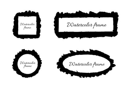 Watercolor frames - black square, rectangle, circle and oval. Vector illustration.のイラスト素材